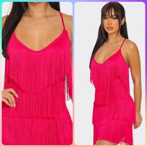 NEW NWT Vibrant Hot Pink Fringe Flapper Dress Small